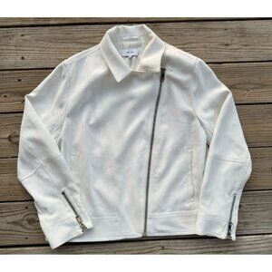 Reiss Sabine Biker‎ Jacket Womens Size 12 White Casual Asymmetrical Zip Utility